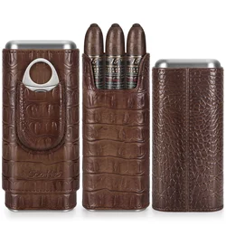 Elegant Leather Travel Cigar Humidor with Cedar Wood and Cigar Cutter (Brown)
