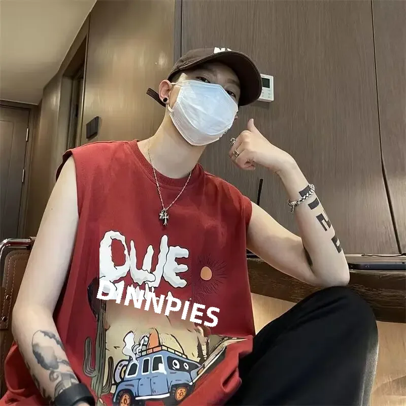 thumbnail image 1 of Camiseta sin mangas estilo americano de estilo High Street para hombre, camiseta de verano de marca de moda con red, camiseta sin mangas deportiva, baloncesto, fitness, chaleco de hombro, 1 of 5