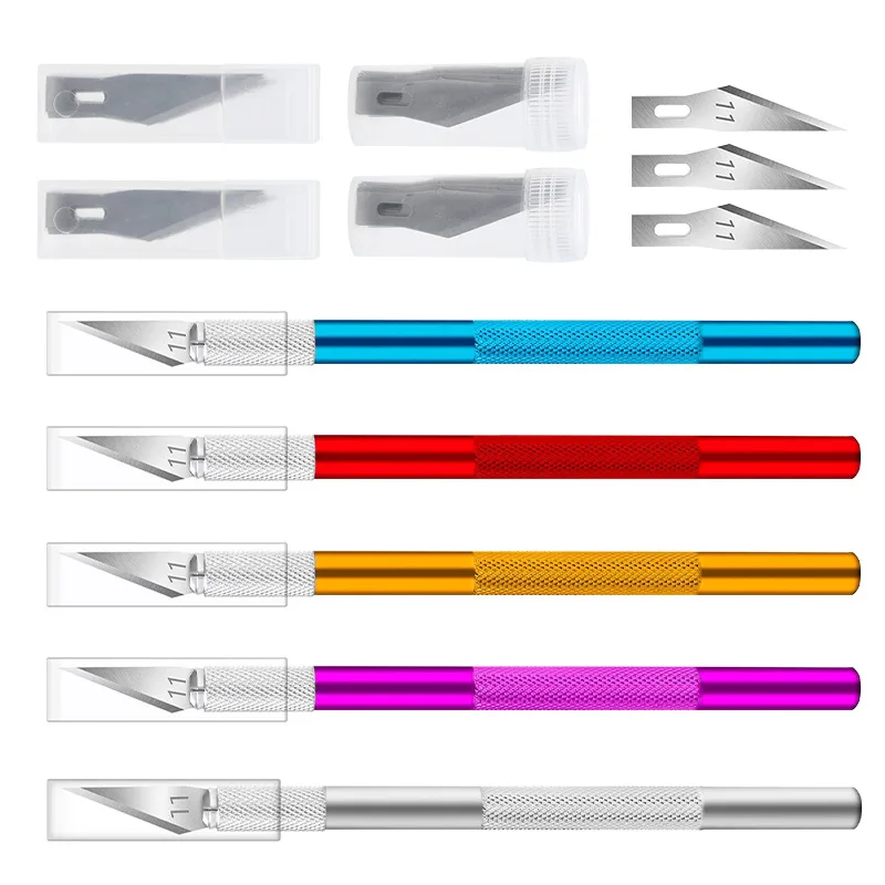 No. 11 Aluminum Rod Non-slip Carving Knife 4 Leather Leather Carving Tools 7 Blades Combination Set
