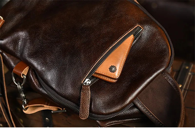 Original Vintage Designer hand gefertigte Echt leder Herren Brusttasche Mode Luxus Outdoor täglich echte Rindsleder Umhängetasche – Detail 25
