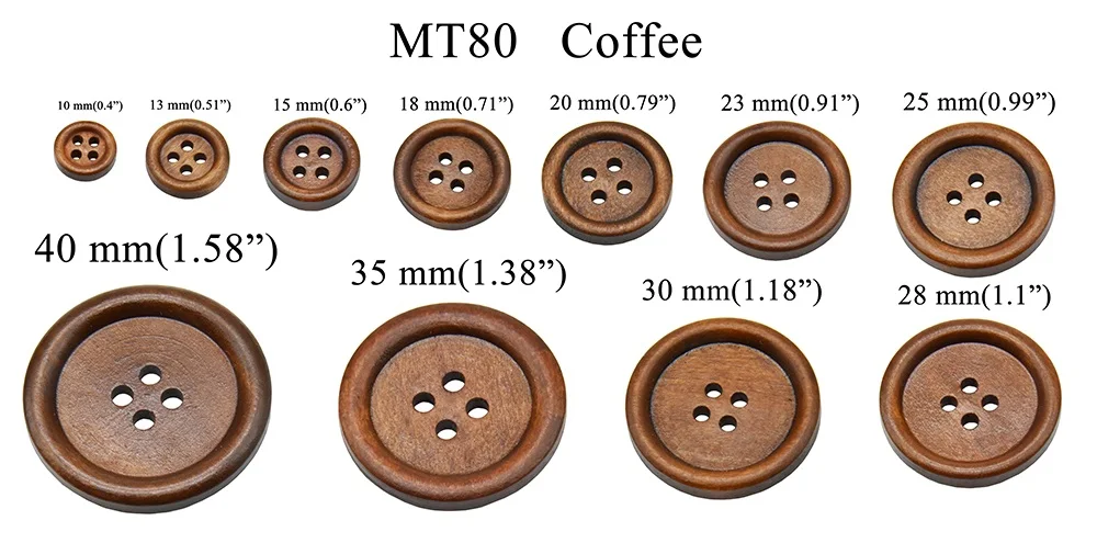 10PCs 30PCs Natürliche Holz Runde Rohrleitungen Holz Knopf 10-30mm Nähen Zubehör Kleidung Diy Dekorative knöpfe Kaffee 4 Löcher – Detail 3