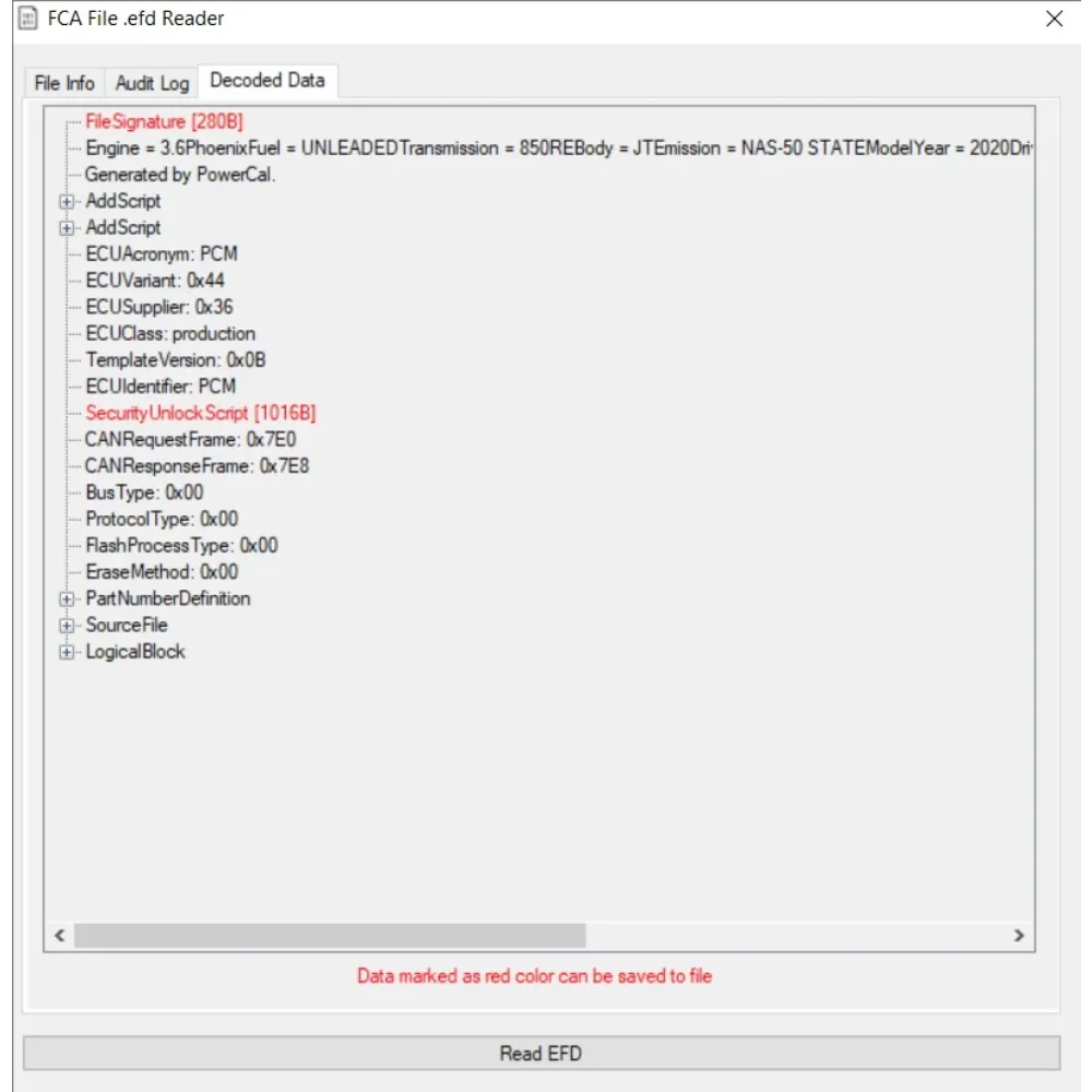 SOFTWARE For CHRYSLER FCA .EFD file Reader / Extract --decode FCA .efd ...