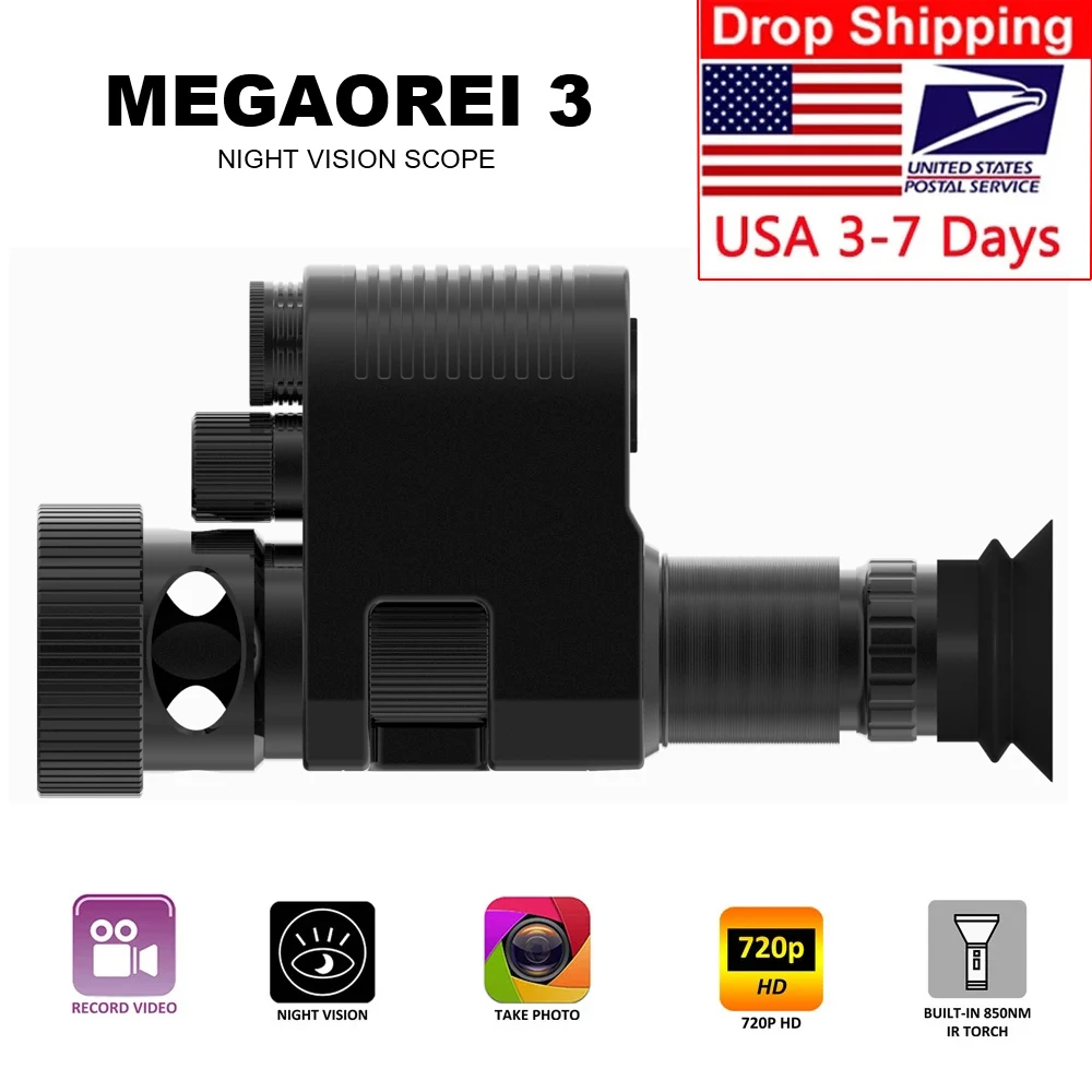 

Megaorei 3 Night Vision Rifle Scope 720p Video Recording Hunting Optics Sight Camcorder with Built-in 850nm Laser IR Flashlight