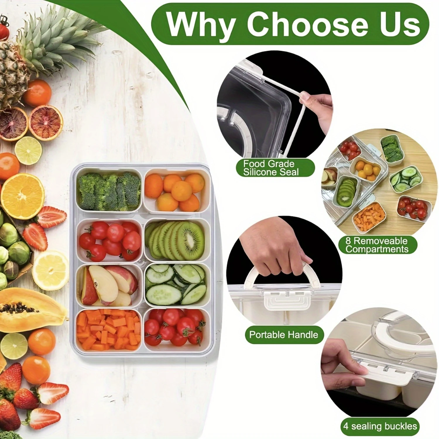 Versatile 4/8-Compartment Snack Organizer With Lid-Portable Plastic Food Container For Picnics, Candy & Fruit Tray Snack Box