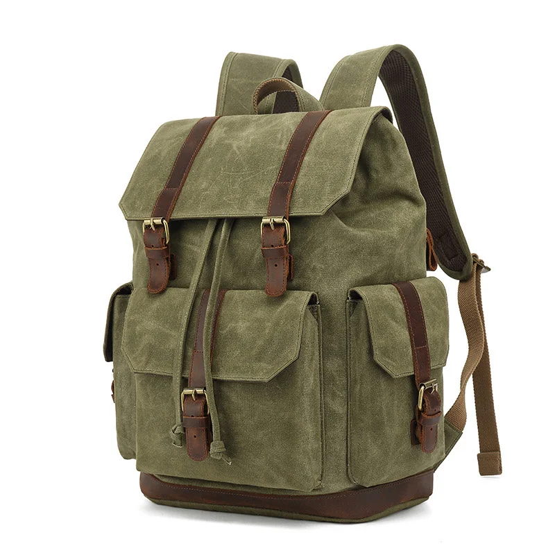 

Vintage Canvas Backpack Mens Travel Leather Rucksack for Laptop Hiking School Bookbag Satchel Mountaineering Bag Men