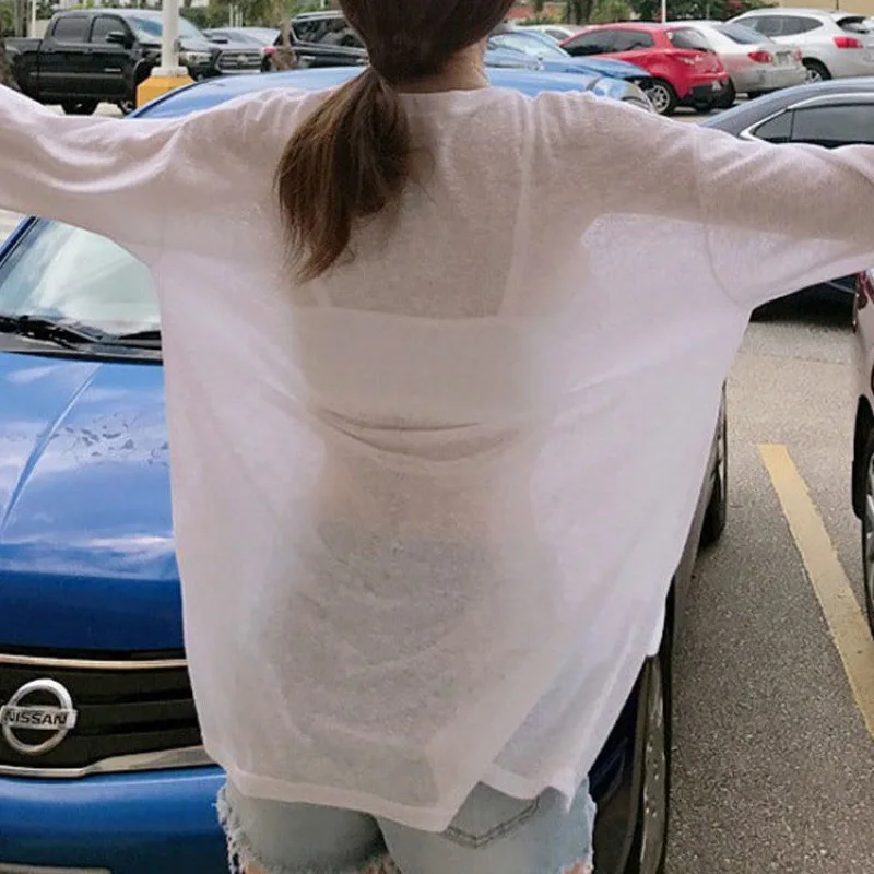 Women Loose Fit Long Sleeve See Through Summer T Shirt