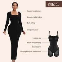 Women Long Sleeve Maxi Shapewear Slips Dress Slimming Waist Hip Enhancer Body Shaper With Built In Bra 4