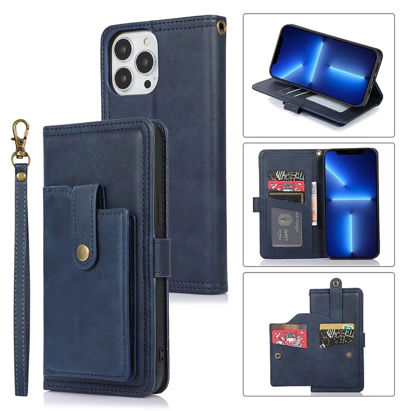 

Leather Flip Wallet Case For iPhone 14 13 12 11 Pro XS MAX Lanyard Strap Card Slot Stand Holder Phone Cover