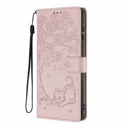 Charming Cat Tree Leather Flip Phone Case - Samsung A35 (Pink)