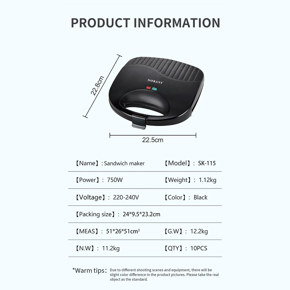 Toasters Toasting Machine Heat-Resistant Handle Triangle Bread Machine Non-Stick 750W Double-sided Heating for Household Kitchen