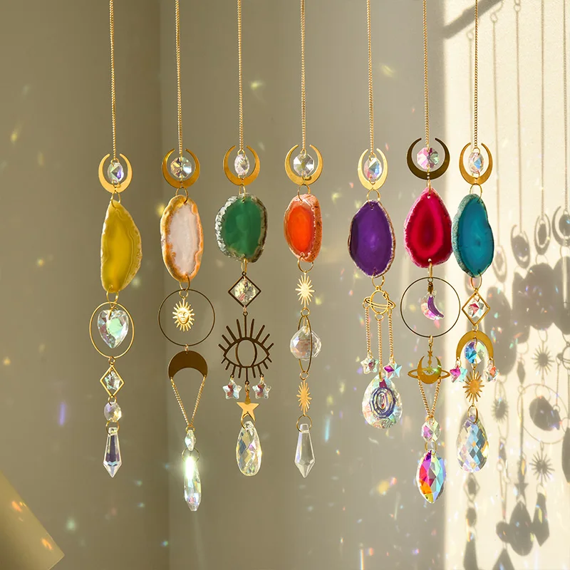 1pc Agate Sun Catcher Wind Chime Pendant Indoor and Outdoor Decoration Wind Chime Rainbow Maker Garden Home Decor Gift