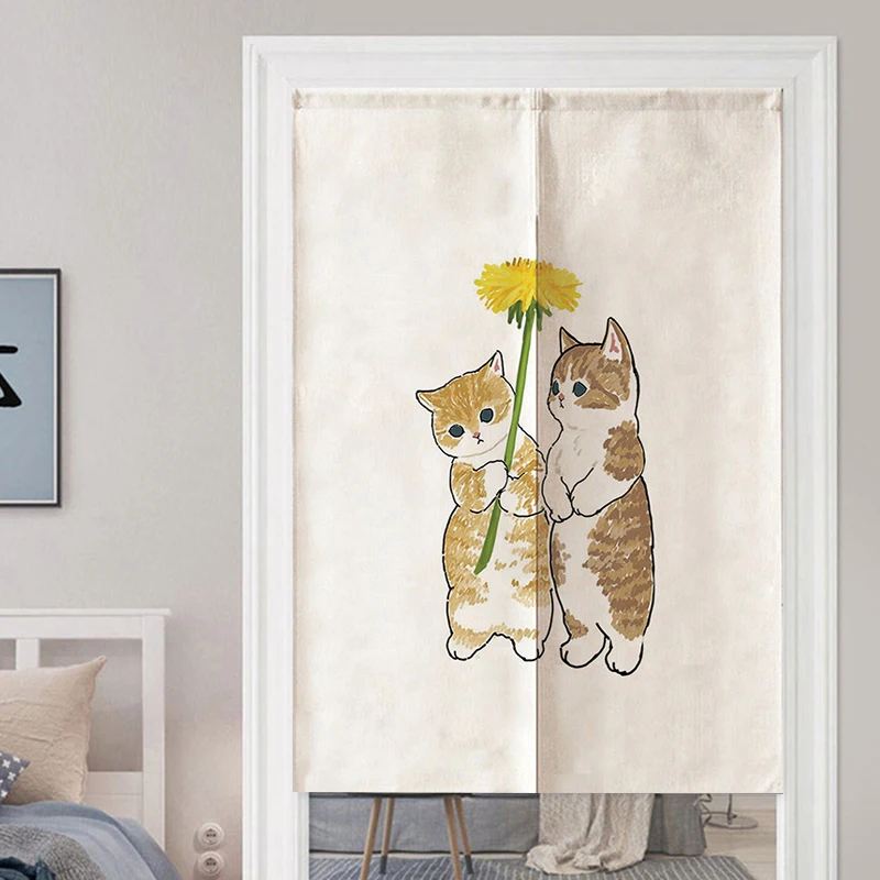 Chinese Door Curtain Split Noren Living Room Bedroom Partition Fat Cat Printed Drapes Kitchen Entrance Hanging Half-CurtainsJapanese Door Curtain Noren Lucky Cat Doorway Curtain For Kitchen Sushi Izakaya Home Entrance Decor Partition Fengshui Curtain 