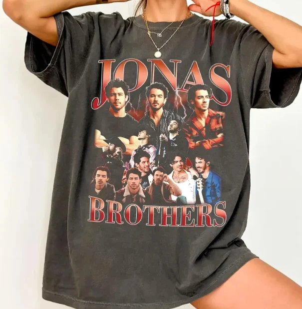 Jonas Brothers T-Shirt für Damen, Jonas Concert Tee, Unisex, übergroße Baumwolle, lässig, Harajuku, Sommer, kurzärmelig, Streetwear