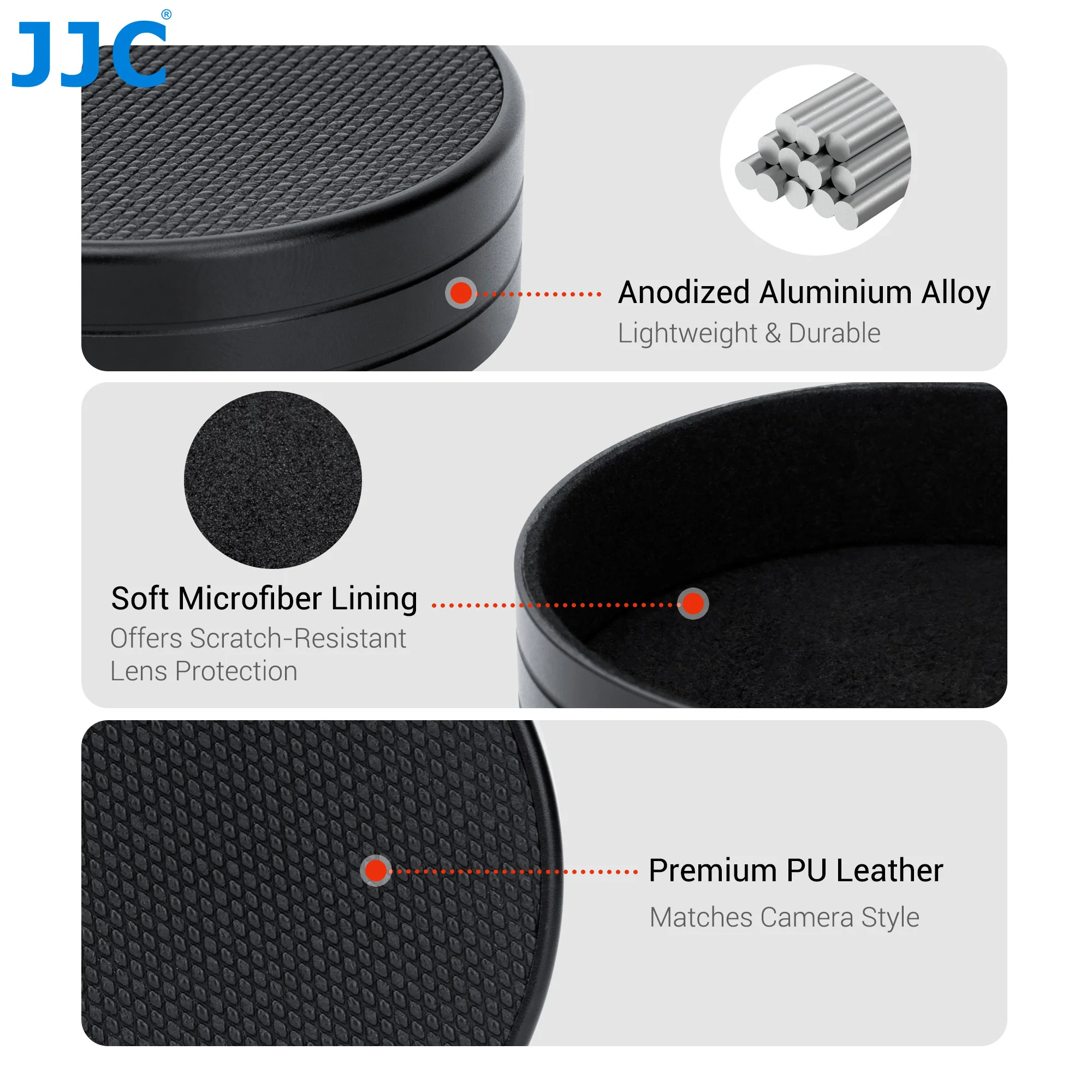 Bouchon D’objectif En Métal Pour Leica Q3, Q2, Q – Compatible Avec Pare-soleil Carré – Texture Cuir Synthétique – Doublure Microfibre – Noir