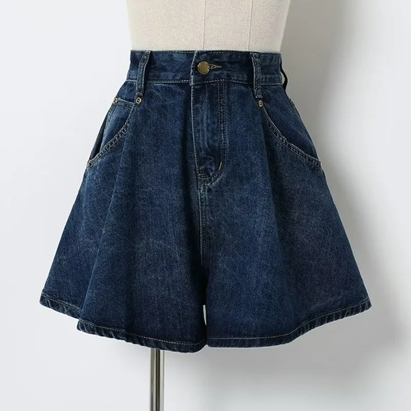 Thin Wide-leg Denim Shorts 2024 Summer High-waist Plus Size Slimming A-line Hot Pants Casual Pants for Women
