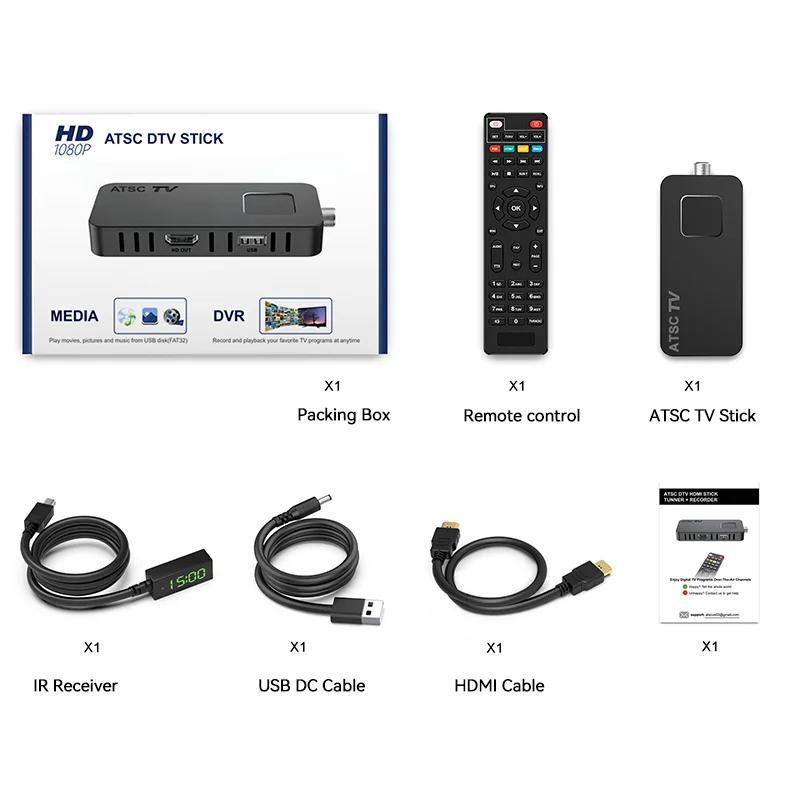  Caja convertidora de TV digital con antena, convertidor ATSC de  1080P para interiores con grabación y reproducción de PVR, salida HDMI,  ajuste de temporizador, televisor LED HDTV con amplificador, cable coaxial