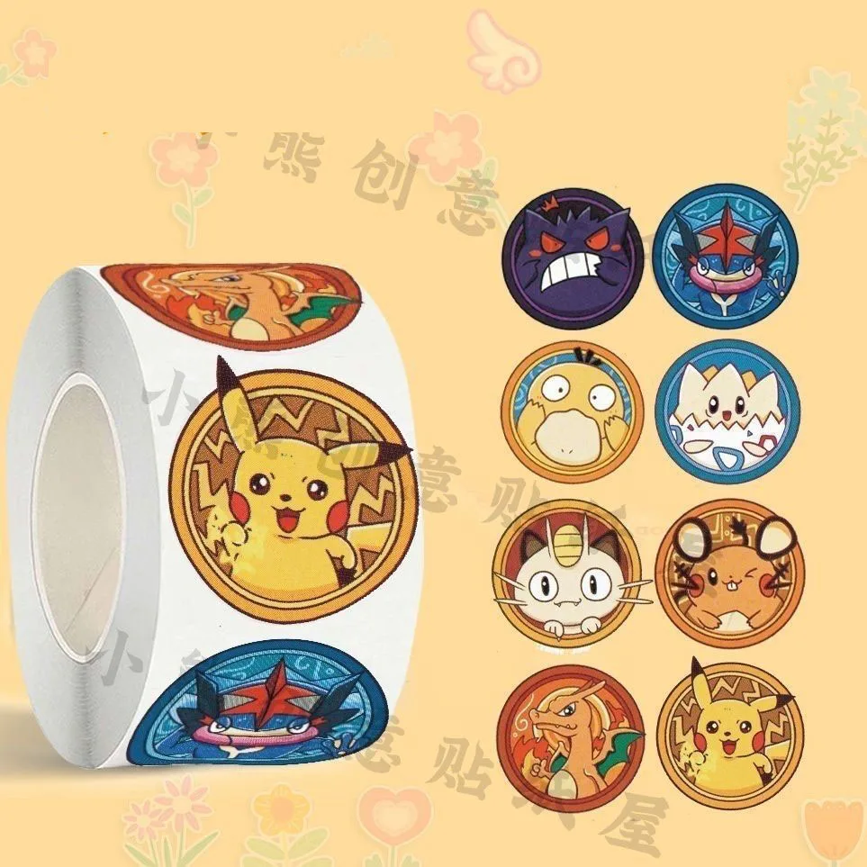 

New 500Pcs/rolls Anime Pokemon Stickers Kawaii Pikachu Gengar Psyduck Tape Rolls Sticker Graffiti Luggage Sealing Stickers Toys