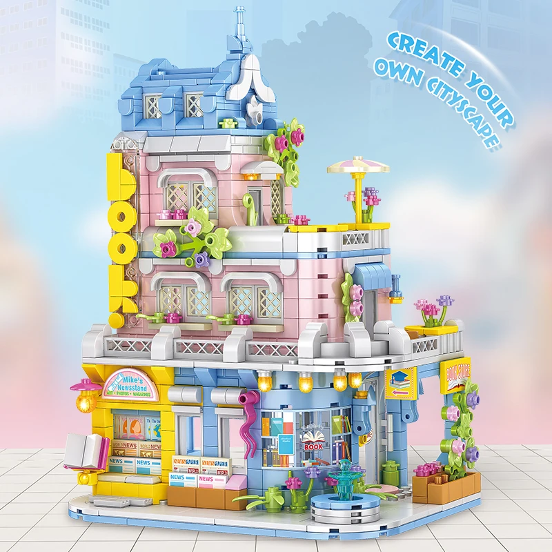 City Street View Series Bookstore Building Blocks Mini Architecture Model Home D