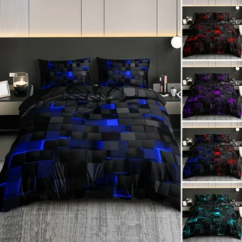 Safndot 3pcs Digital Print Quilt Cover Set Cool Technology Four Seasons Red Blue Four Sizes Available 1