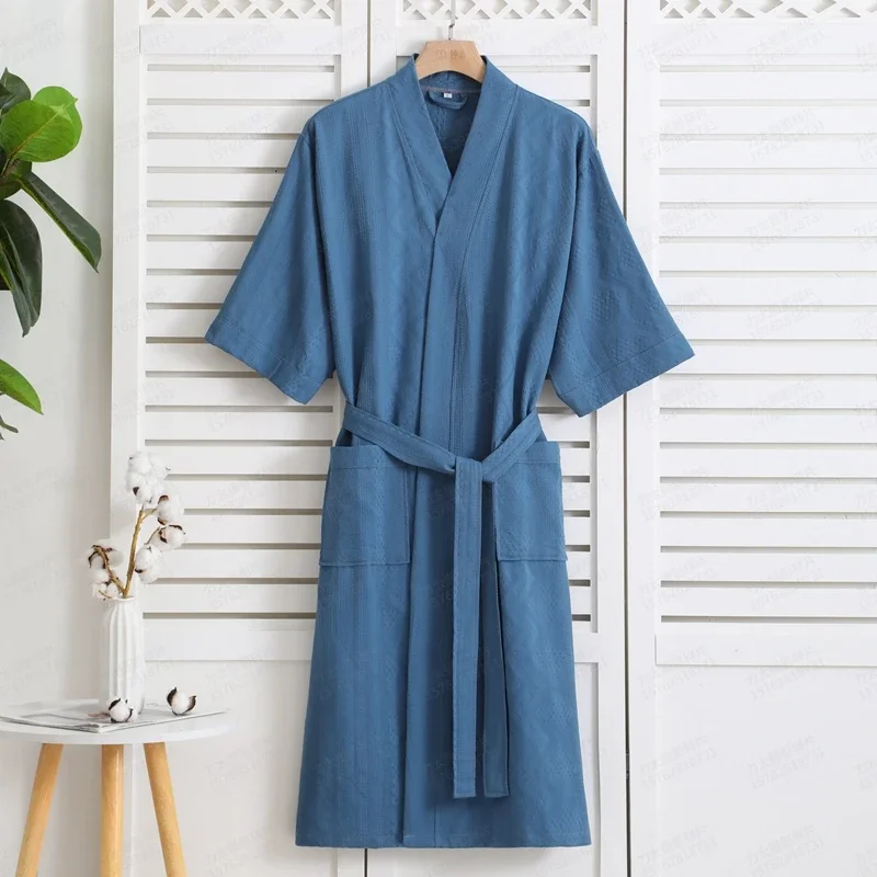 Summer Bathrobe 100% Cotton Male Sleepwear Loose Colorfull Dress Cotton Long Sleeve Robe and Long Pants Bathrobe Set for Men
