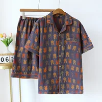 2026 Verão Novo Casal Shorts de Manga Curta Duas Peças Conjunto de 100% Algodão Crepe Tecido Homens e Mulheres Grande Homewear - Image 3