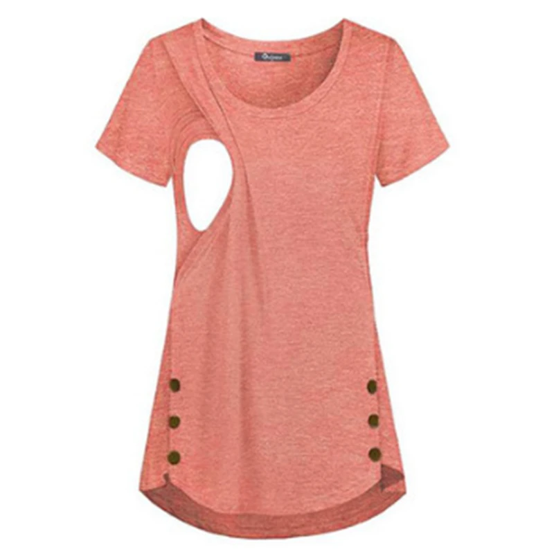 Solid Color Maternity Breastfeeding Clothing Summer Pregnancy Nursing Tshirt Short Sleeve Feeding Clothes For Pregnant Women Top