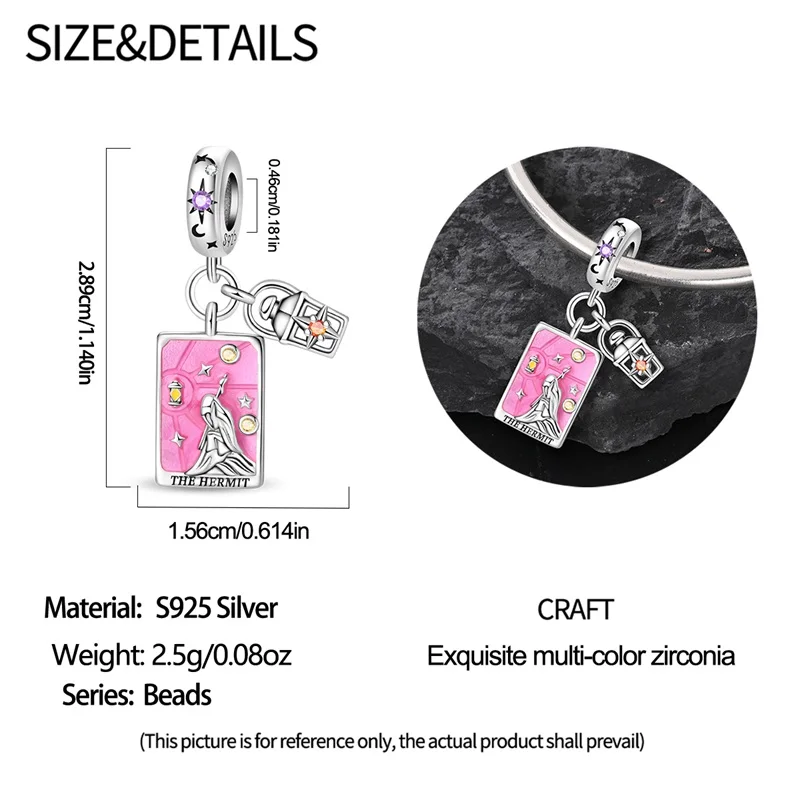Neue Tarotkarten aus 925er Silber, Sonne, Mond, Sterne, Liebhaber, Stern, Münzen, Charms, Perlen, passend für Pan-Original-Armbänder, DIY-Geschenke, edler Schmuck – Detail 33