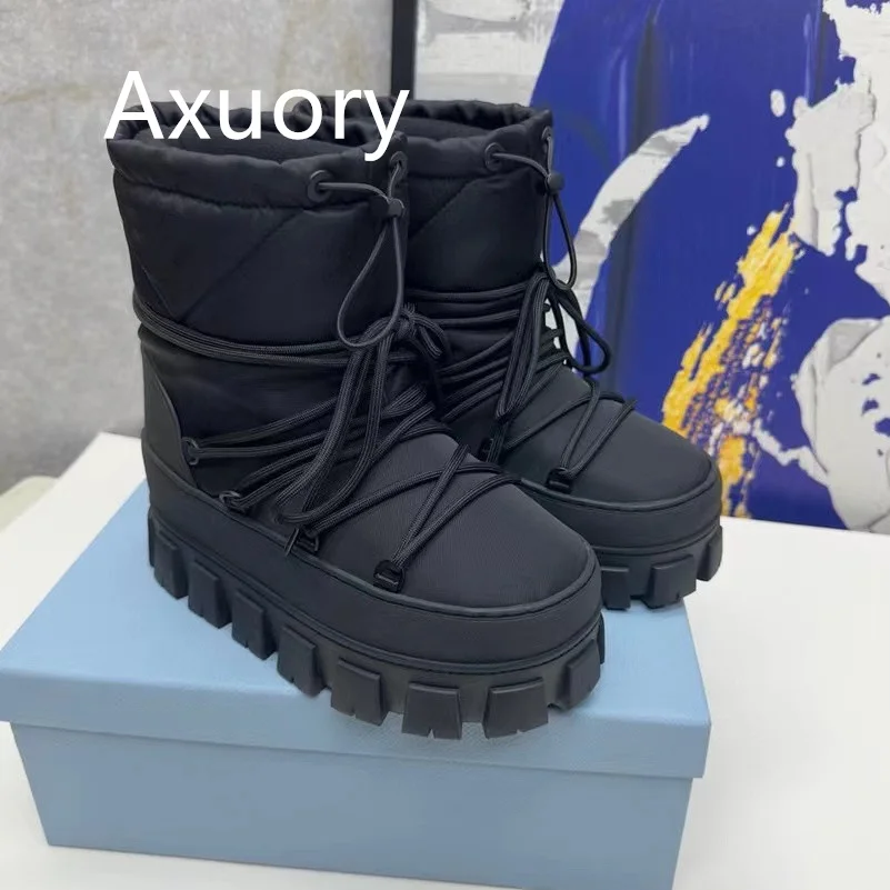 

Women's Snow boots Super warm Thick bottom anti slip Genuine leather sole Rubber thick sole Nylon material