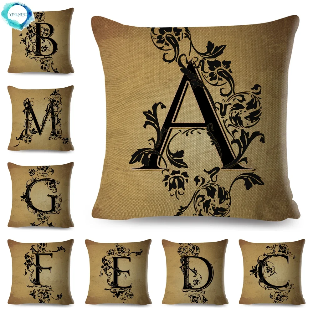 

Vintage Pattern Letter Pillowcase Decor Retro Geometric Alphabet Printed Pillow Case for Home Car Sofa Polyester Cushion Cover