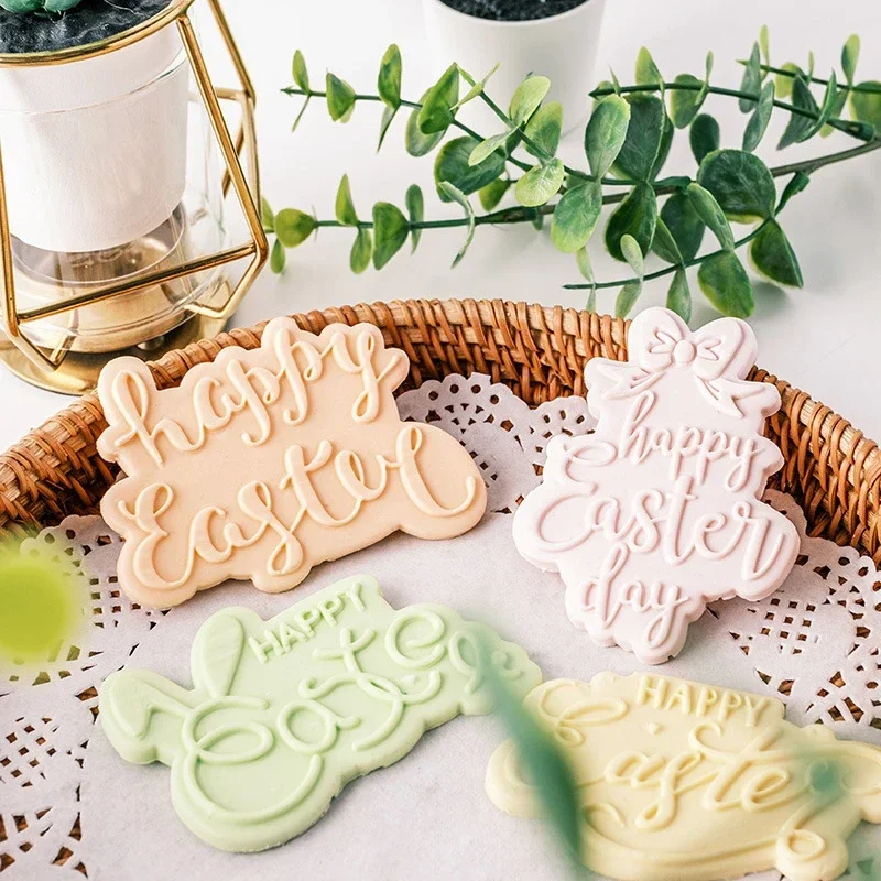 Cookie Cutter Baking Mold Cookie Mould Fondant Cutter Happy Easter Blessing Words Fondant Icing Cookie Cutter Mold Easter Party Dessert Decor Embossing Stamp Househeld Baking Tool