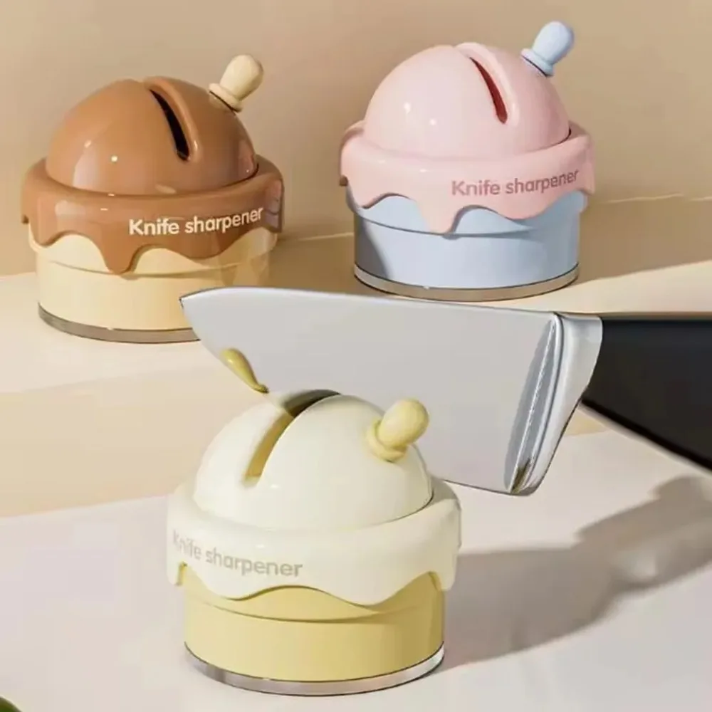 New Ice Cream-Shaped Cartoon Mini Suction Cup Quick Sharpener Professional Household Waterproof Sharpening Stone