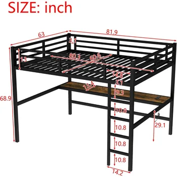 queen size bellemave loft bed with desk, suitable for adults, kids, and teens, metal frame, black 2