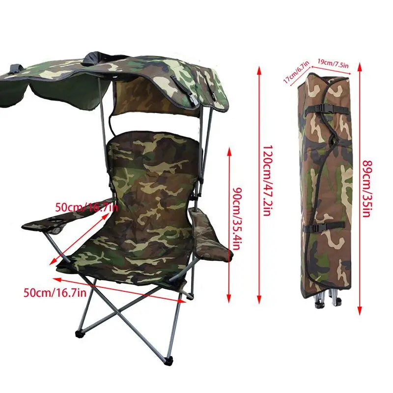 Folding Chair With Sun Shield Portable Fishing Stool Comfort Lightweight Foldable Seat For Indoor/Outdoor Use Sun Protection