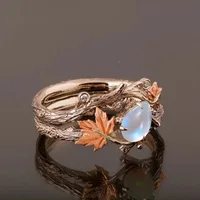 Bague Vintage en pierre de lune feuille d'érable, 1 pièce, parfaite pour un usage quotidien et les fêtes 3