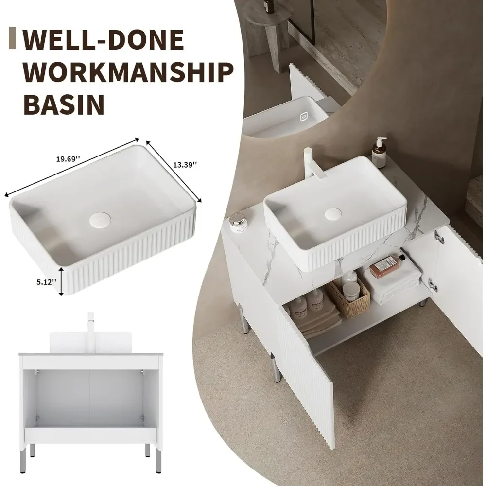 Bathroom Vanity with Counter Top Sink Combo, Modern Bathroom Vanity Cabinet Set with 2 Soft Close Doors