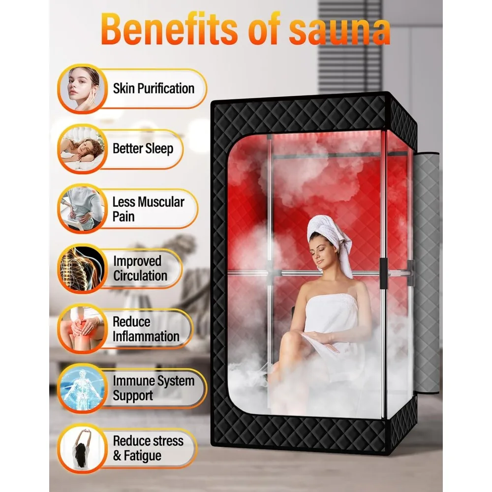 Upgraded Infrared Sauna Box for Relaxation,Detoxification,Portable Steam Sauna for Home with XL Steamer,Folding Chair 3