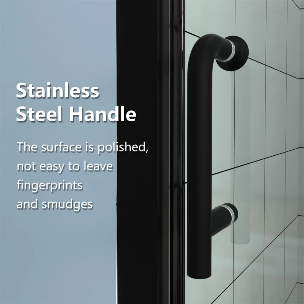 Bifold Frameless Glass Shower Door,Fold Clear Glass Shower Panel Pivot Swing Shower Doors,Matte Black Finish 5