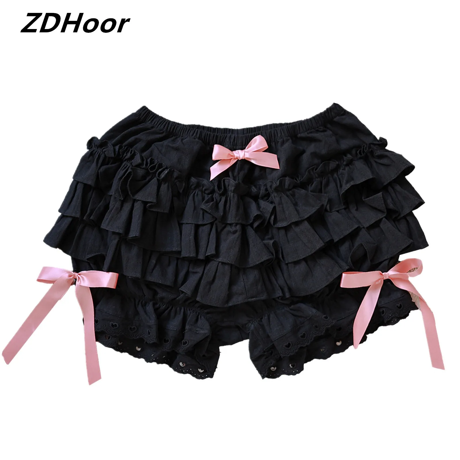 

Womens Summer Lolita Style Shorts Lace Trim Layered Ruffle Bloomers Bowknot Frilly Panties Solid Color Shorts Pumpkin Pants