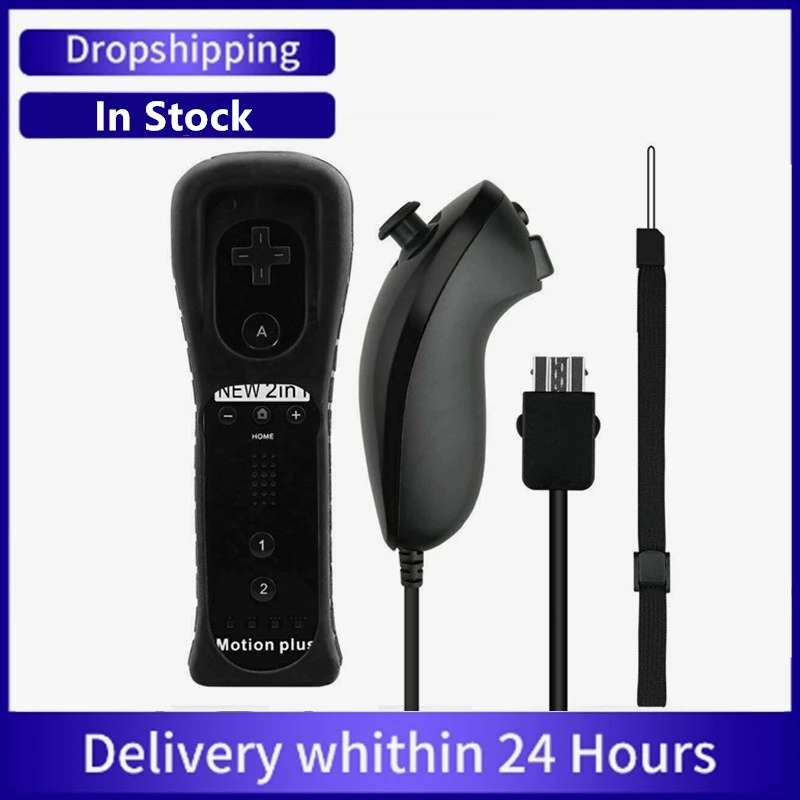 2 In 1 Wireless Remote Controller For Nunchuk Nintendo Wii Built-in Motion Plus Gamepad With Silicone Case Motion Sensor