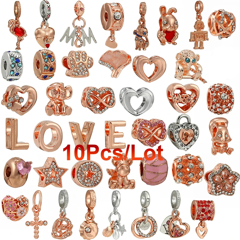 

10Pcs/Lot Rose Gold Crystal Star Crane Charms Beads Pendant Fit DIY Bracelets Necklaces For Women Kids Jewelry Making Wholesale