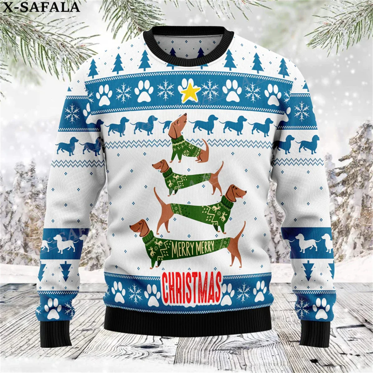 thumbnail image 1 of Lindos suéteres de punto navideños con diseño de perro salchicha, divertidos suéteres de regalo de Navidad y Halloween, tops para parejas, fiestas, unisex, casuales, 3, 1 of 5