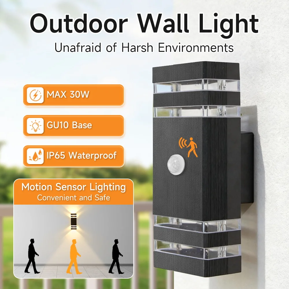 Led Wand Lichter Motion Sensor Außen Lampen Wasserdichte GU10 Wand Lampe AC85-265V Induktion Nachtlicht Garten Veranda Balkon – Detail 18