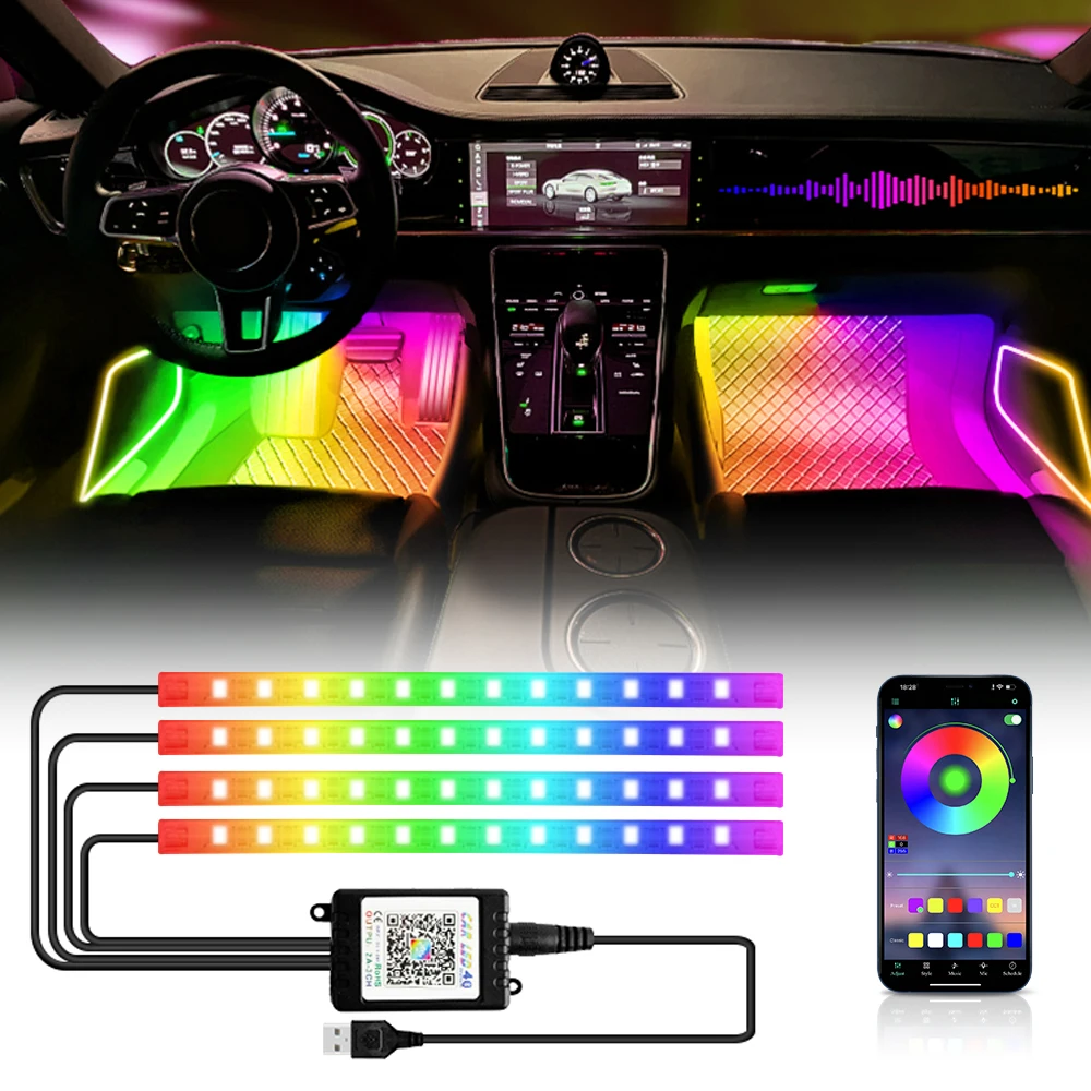 Auto-Innenraum Ambientebeleuchtung Fernbedienung/App-Steuerung LED Auto-Umgebungslicht Neon 36/48/72 LED Atmosphäre-Ambientelampe