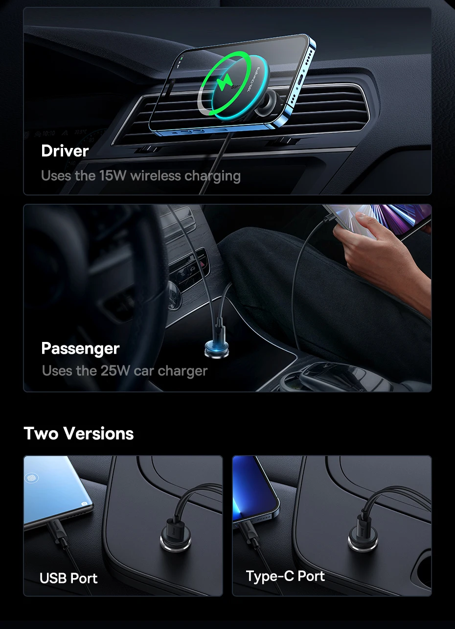 Baseus Car Wireless Charger Holder 40W Fast Charging USB A Type C