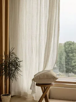 Tende semisombreggiate in lino ispessito in stile giapponese per camere da letto, soggiorni e tende 1