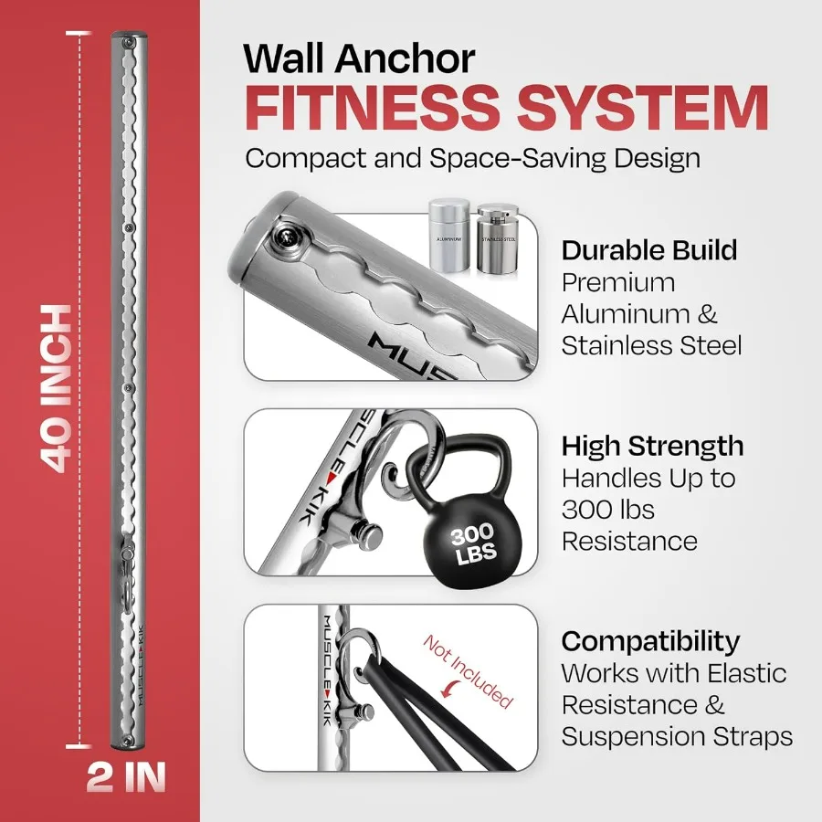 Aluminum Wall-Mounted Anchor Fitness System - Adjustable, Multi-Functional, Space Saving Home Gym Solution for Strength Training