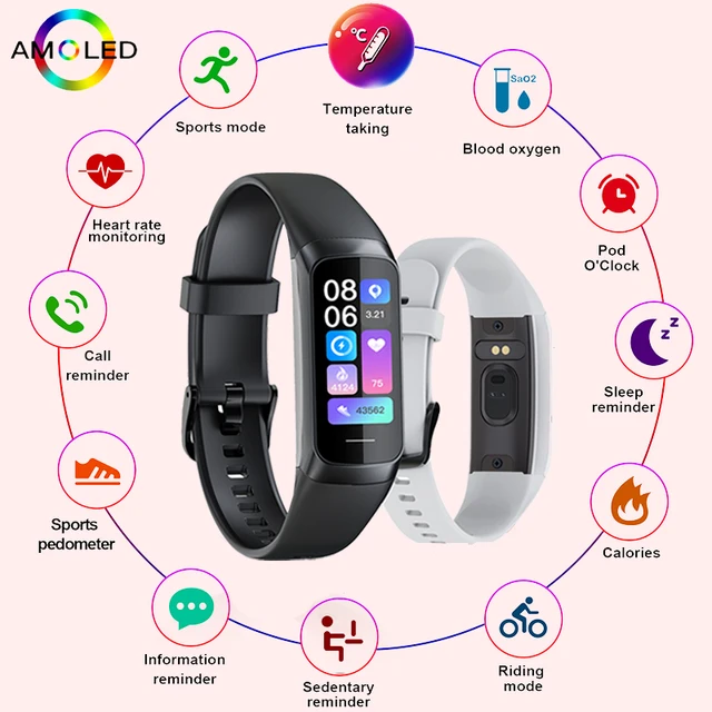 LIGE 1.1 Inch Amoled Heart Rate Monitor Smart Bracelet Wristband Slim Smart Watch Men Women Waterproof  Fitness Tracker Band