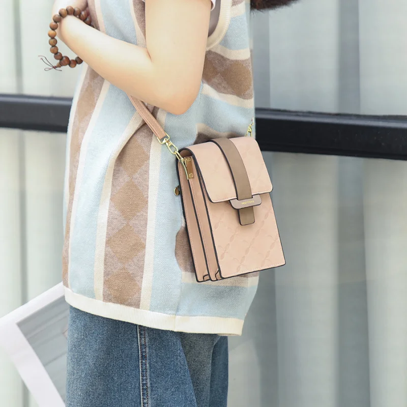 Vintage Plaid Buckle Vertical Single Shoulder Phone Bag for Women Buckle Crossbody Bag