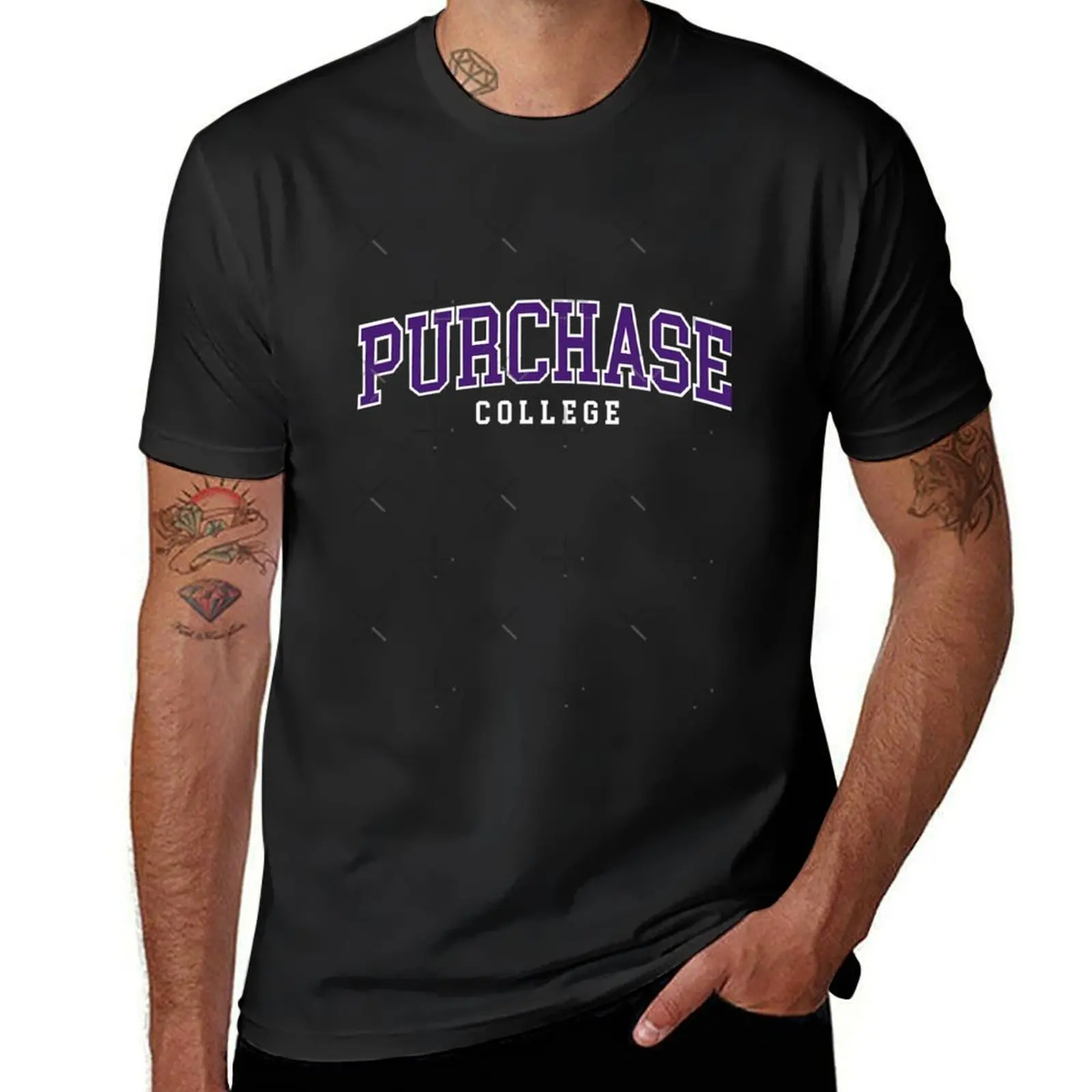 suny purchase - college font curved T-Shirt sweat animal prinfor boys vintage Aesthetic clothing workout shirts for men
