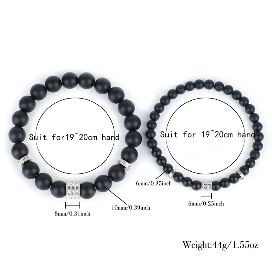 Men Tiger Eyes Howlite Obsidian Stainless Steel Bracelet Set